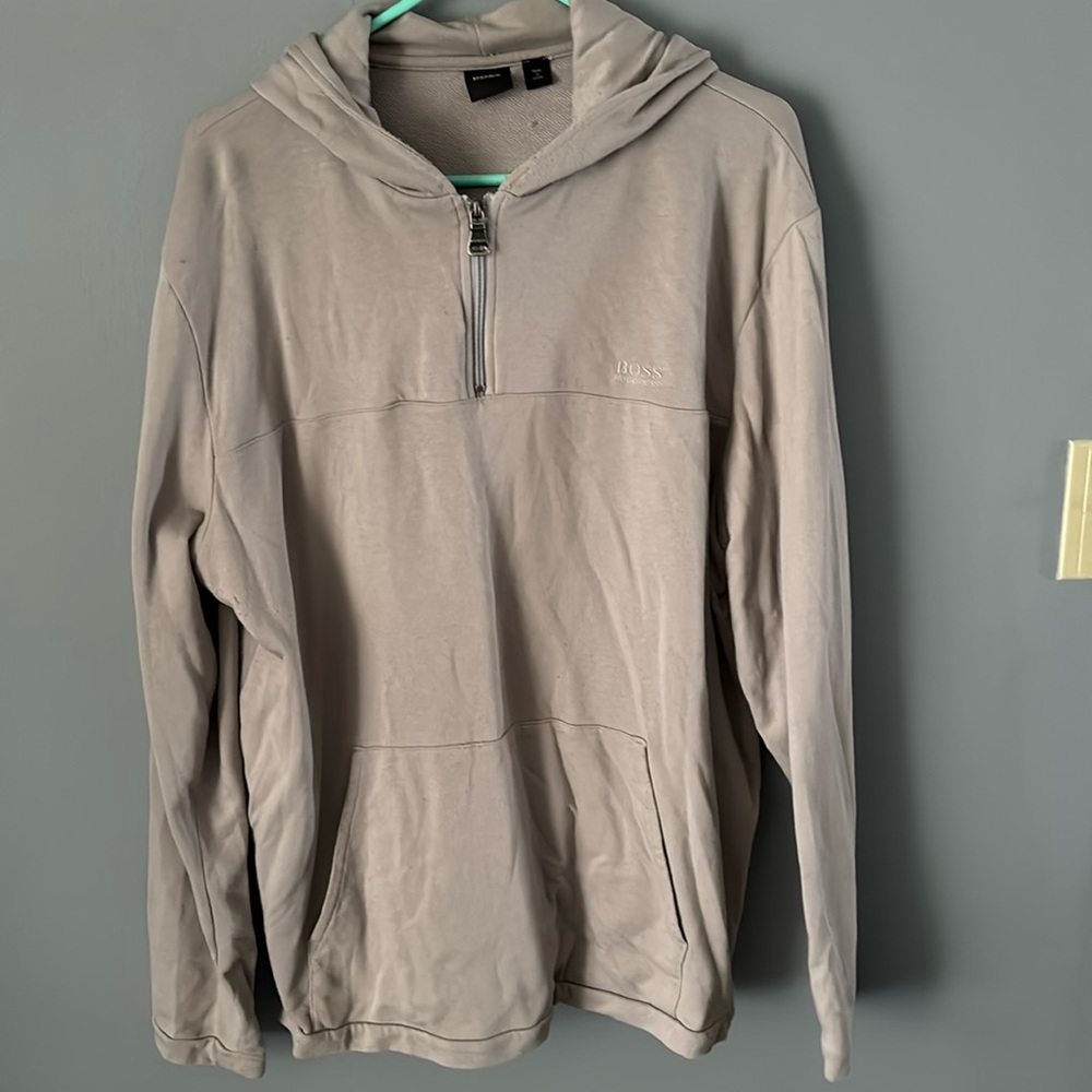 Vintage Boss Hugo boss 1/4 Zip Pullover Hooded Sweater Size XXL